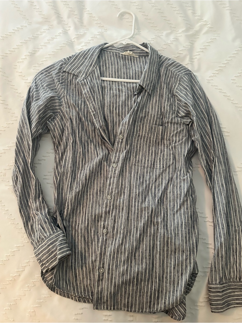 Lucky Brand Women's Grey and White Striped Button-Down Shirt